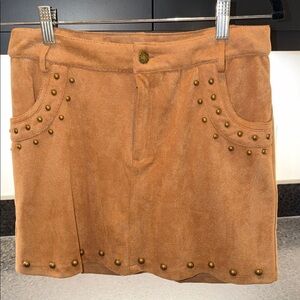 NWOT She + Sky Tan Suede-Look Mini Skirt with Stud Accents